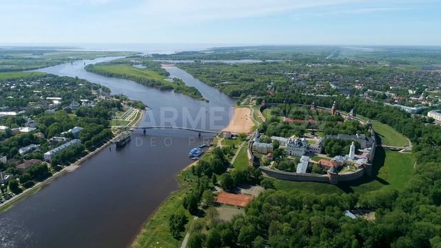 Panoramic aerial view of Veliky Novgorod - 4K, Full HD Stock Drone Video Footage