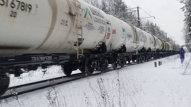 "В рождество" электровоз 2ЭС4К-027 с наливным поездом на перегоне Заневский пост 1 - Ржевка