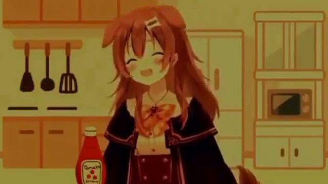 Chica anime (mona china) canta sobre la Catsup (ketchup)