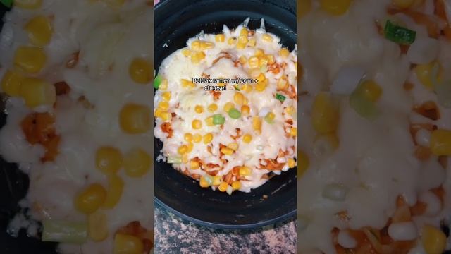 Buldak carbonara ramen w/ corn + cheese! 🍜🌽🧀 #buldak #corn #cheese #easyrecipe #youtubeshorts
