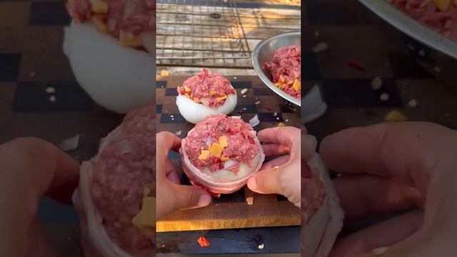 Smoked onion stuffed burgers