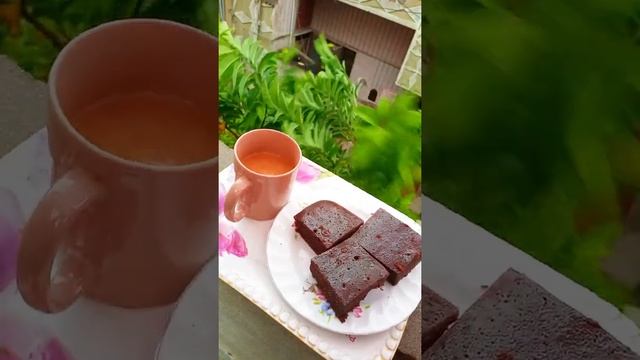 Chocolate brownies, tea, light rain and Cold wind ✨💜 What more could you want 😍 Food shorts #shorts