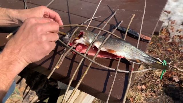 BUSHCRAFT CAMPFIRE COOKING - Catch & Clean Ice Fishing for Splake