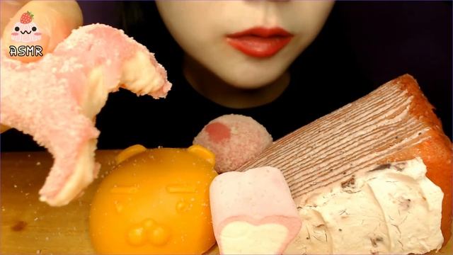 ASMR WARM TONE DESSERT * MARSHMALLOW, POPPING CAKE, CREPE CAKE, 팝핑 케이크, 크레페 케이크 먹방 EATING SOUNDS