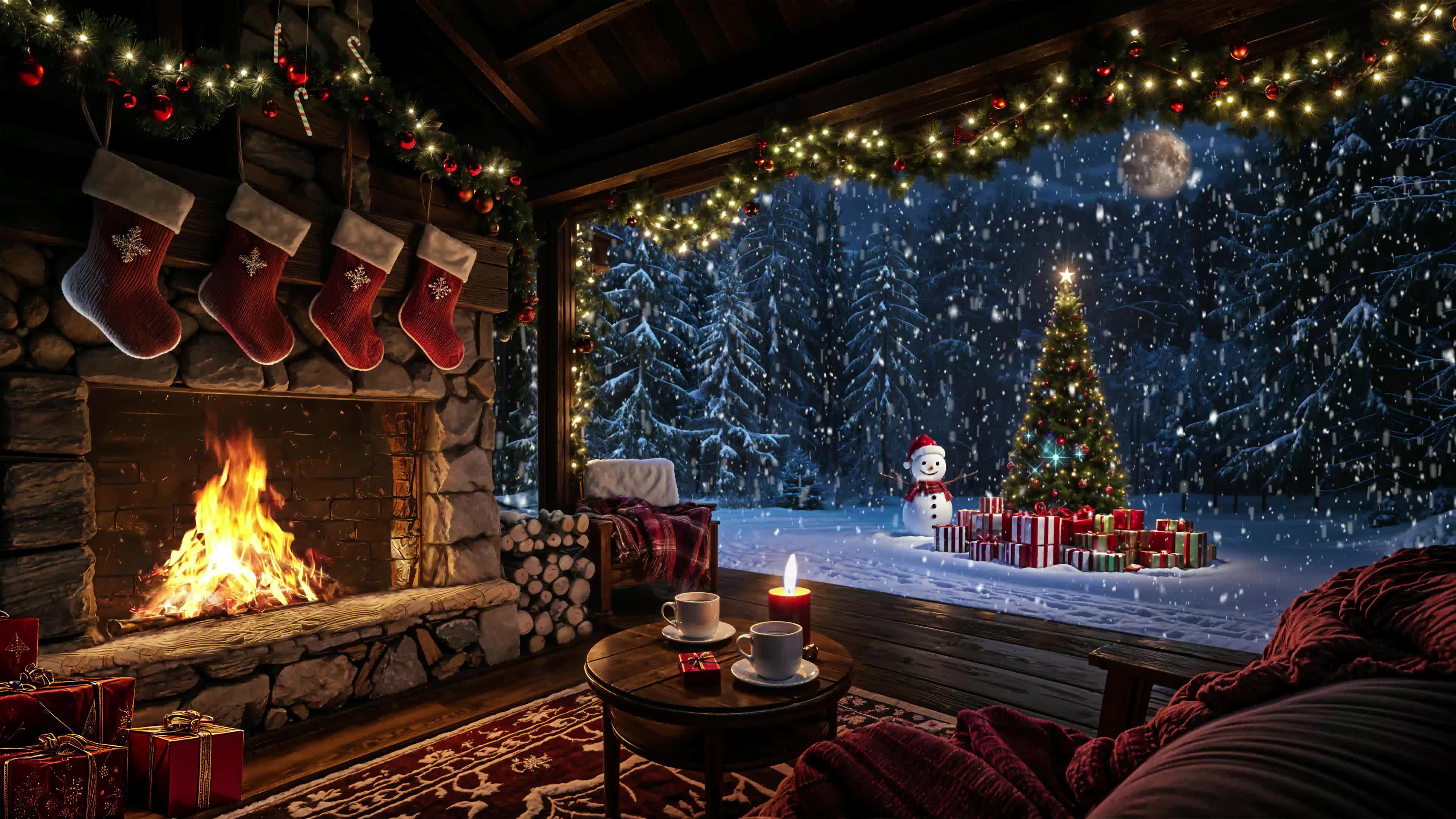 Расслабляющие звуки потрескивающего огня в Рождественском камине 🎄