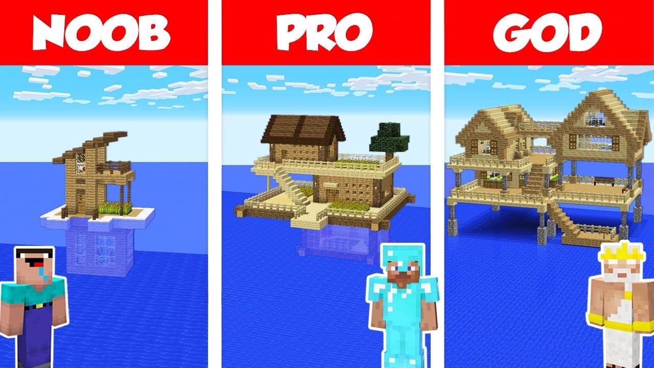 Minecraft НУБ против ПРО против БОГА: ЧЕЛЛЕНДЖ ПО СТРОИТЕЛЬСТВУ ДОМА ДЛЯ ВЫЖИВАНИЯ НА ВОДЕ