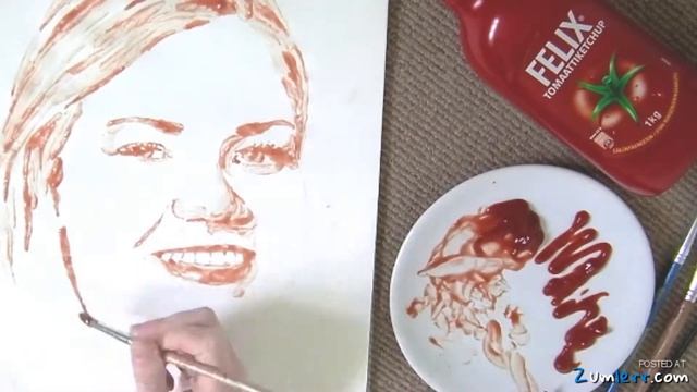 Nathan Wyburn maalaa Felix Ketchupilla (Ketchup Artist)