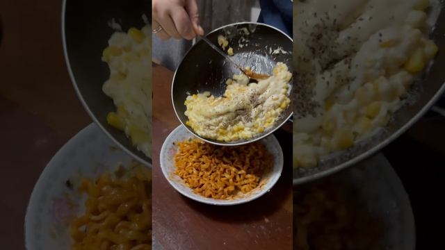 Samyang buldak carbonara with cheesy corn. #youtubeshorts #contentcreator #shorts