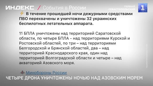 Четыре дрона уничтожены ночью над Азовским морем