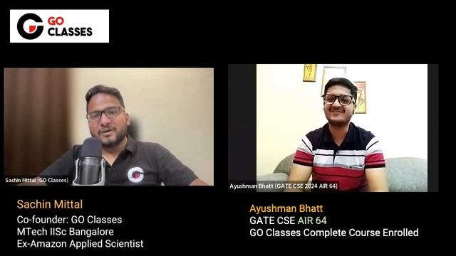 Ayushman Bhatt AIR - 64 GATE CSE 2024 | Complete Course Student GoClasses | With FINAL YEAR