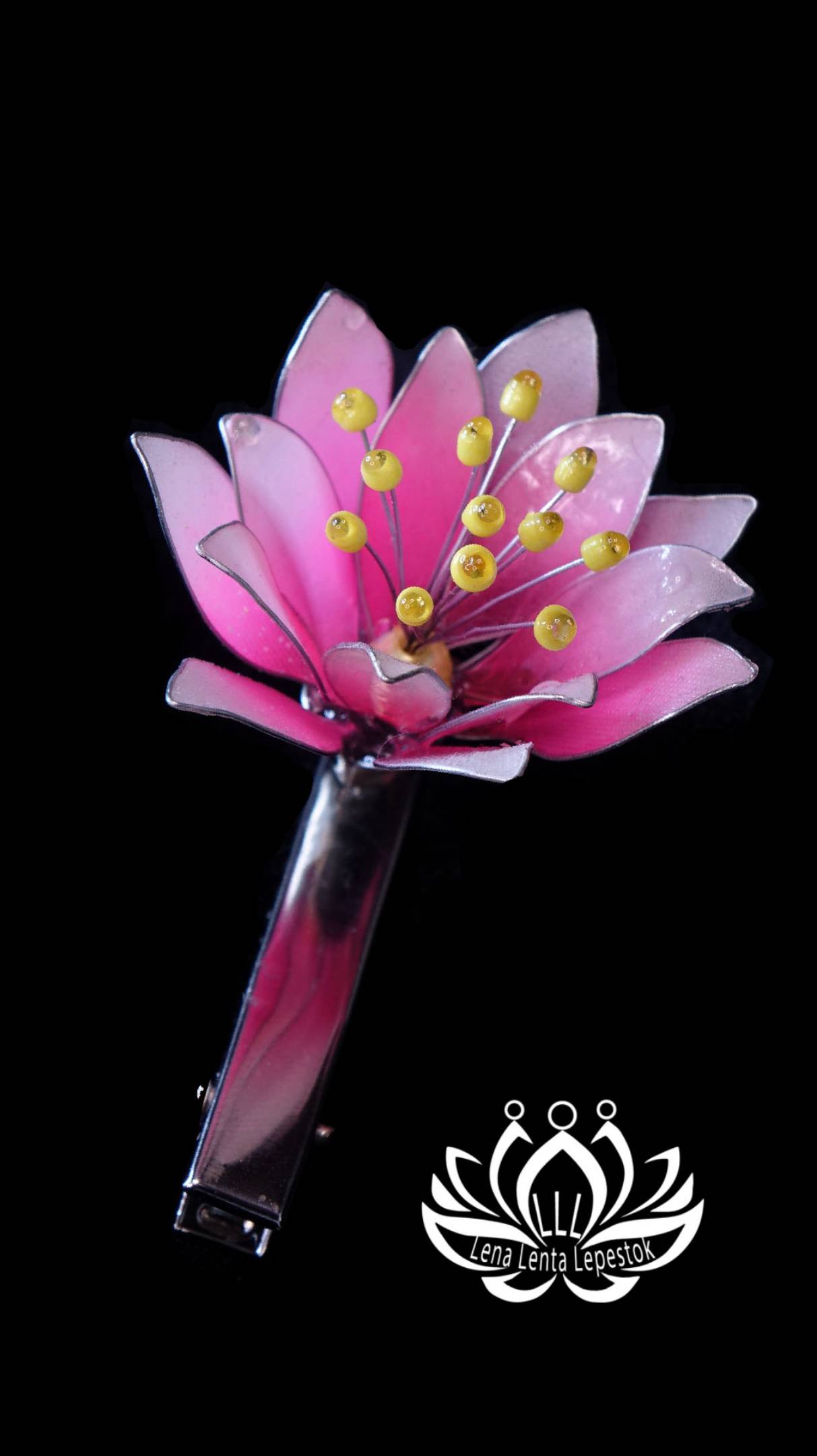 LLL-LenaLentaLepestok. LLL0122. Заколка для волос ручной работы "Лето". Выполнена в технике ВИТРАЛЬ