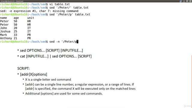 2. p - print command and -n option