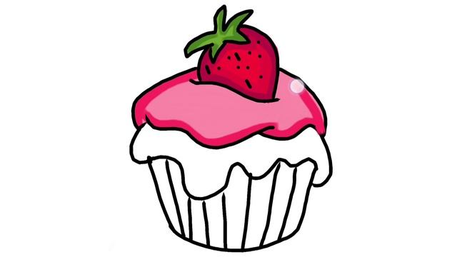 Cute Pink Strawberry 🍓 CUPCAKE 🧁 Drawing / Easy Yummy Cupcake Drawing #cupcake #cake #digitalart