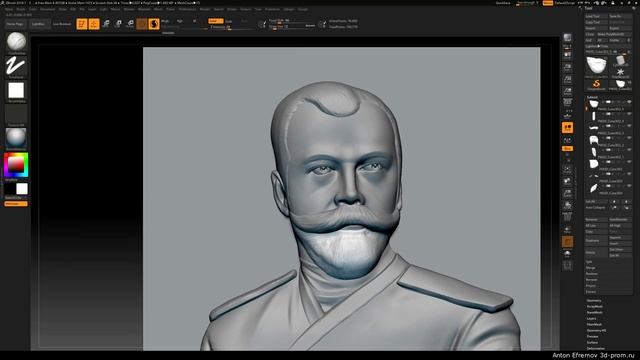 Скульптинг в Zbrush _ 3d по фото Николай II_ Создание барельефа для ЧПУ