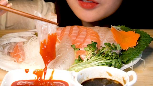 [SUB] 연어 & 광어회 먹방 ASMR SALMON & FLATFISH SASHIMI