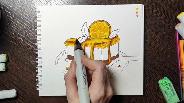 Как нарисовать апельсиновый тортик маркерами урок № 26