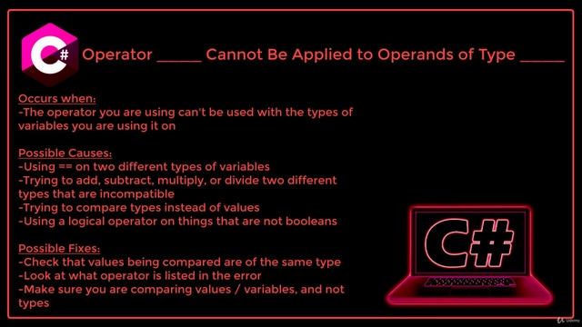 11. Operator ____ Cannot Be Applied to Operands of Type ____