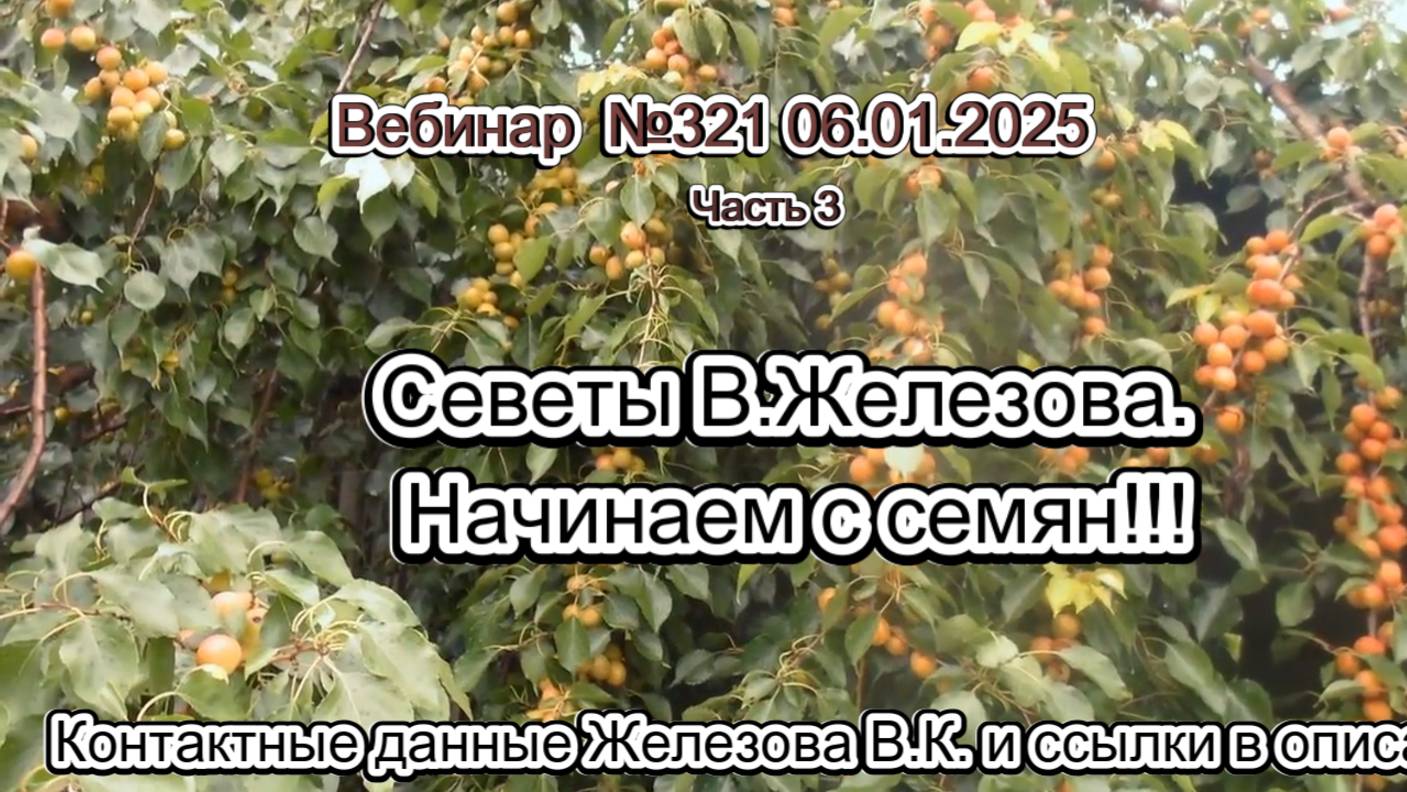 Железов Валерий. Вебинар 321. ч.3.  Севеты В.Железова. Начинаем с семян!!!