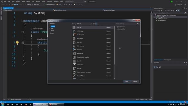 5. Creating a C# file in Visual Studio