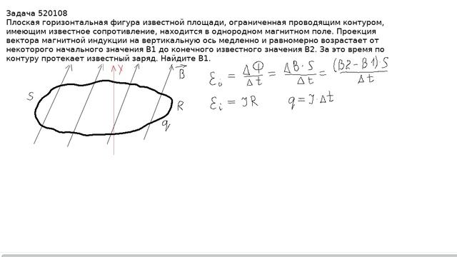 Задача 520108 на расчет магнитной индукции в контуре.