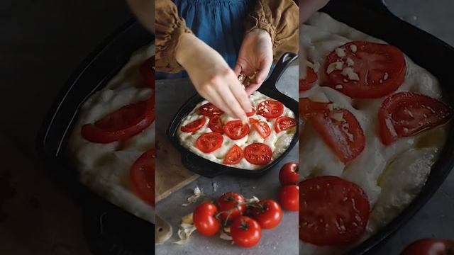 Roasted Tomato & Garlic Sourdough Focaccia 🍅 #shorts #cottagecore #sourdough #cottagecorebaking