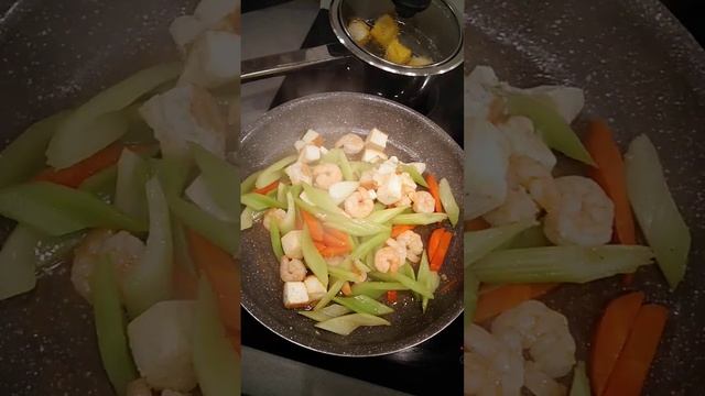 #stir celery, carrots, and shrimp...