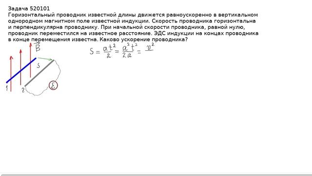 Задача 520101 на расчет ускорения проводника в магнитном поле