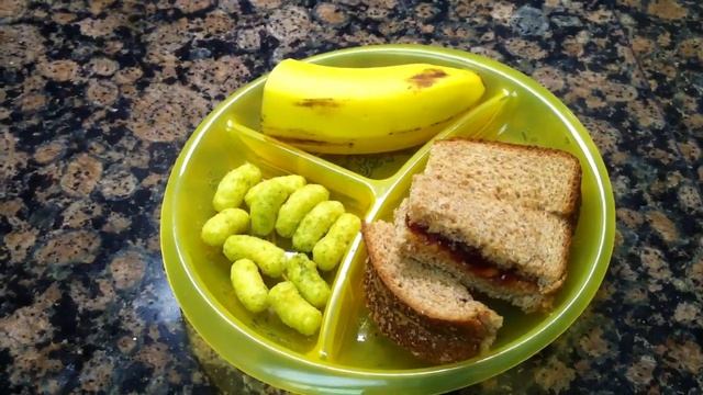 Toddler Meal Idea: Peanut Butter & Jelly Sandwich with a Banana and Kale/Broccoli Puffs