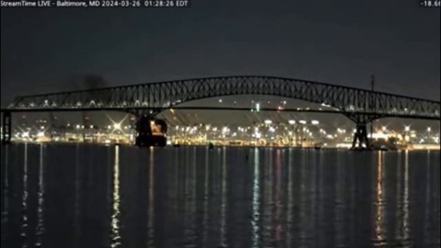 Baltimore, USA the moment of collision and crashing the bridge by Container Vessel