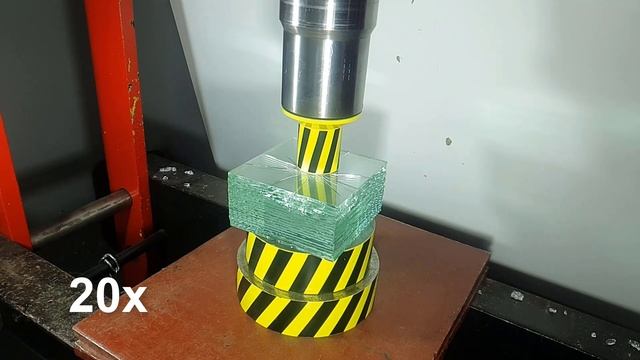 HYDRAULIC PRESS AGAINST GLASS, TEMPERED AND NON-TEMPERED