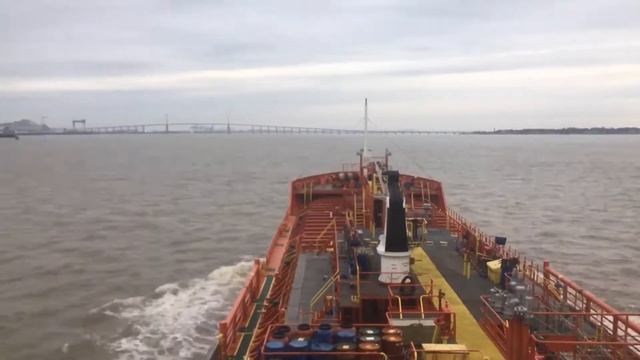 Entrance to port Montoir France. Timelapse. Vessel mooring in France.