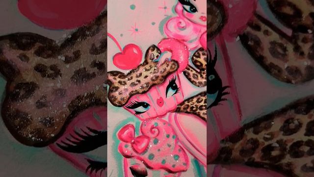 🩷 Leopard Cupcake Doll 🧁🩷Acrylic and glitter on watercolor paper 💋#shorts