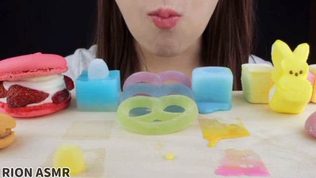 【ASMR】CUBE SHERBET,CUBE JELLY,MINI DAIFUKU,BIG MACAROON,CRUNCHY GUMMY MUKBANG 먹방 EATING SOUNDS