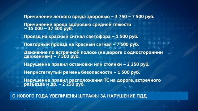 С НОВОГО ГОДА УВЕЛИЧЕНЫ ШТРАФЫ ЗА НАРУШЕНИЕ ПДД