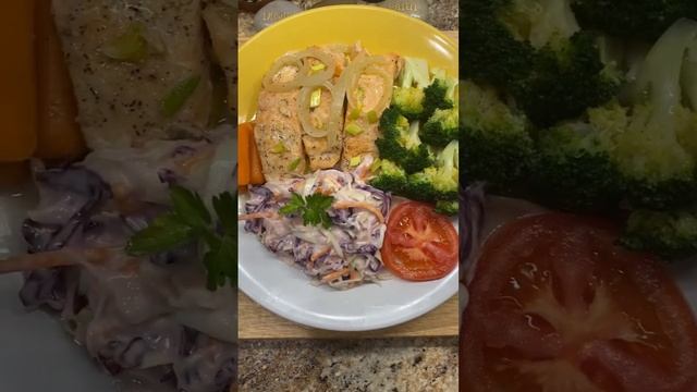 Garlic Butter Solomon with creamy coleslaw and vegetables #youtubeshort  #shorts  #shortbeta