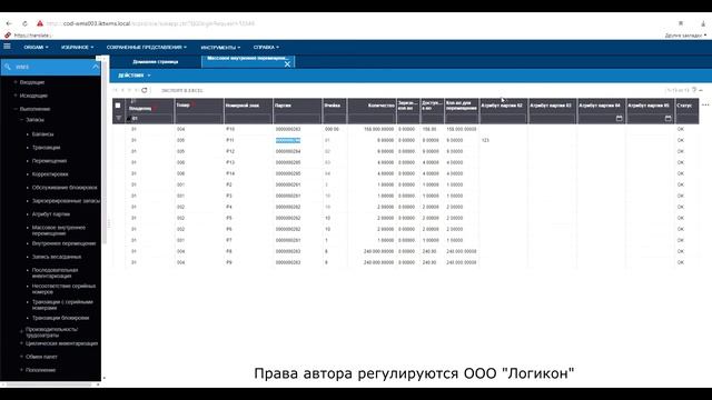 Процесс Массовый трансферт в Инфор WMS 11.0.3 _ Process Mass transfer to Infor WMS 11.0.3