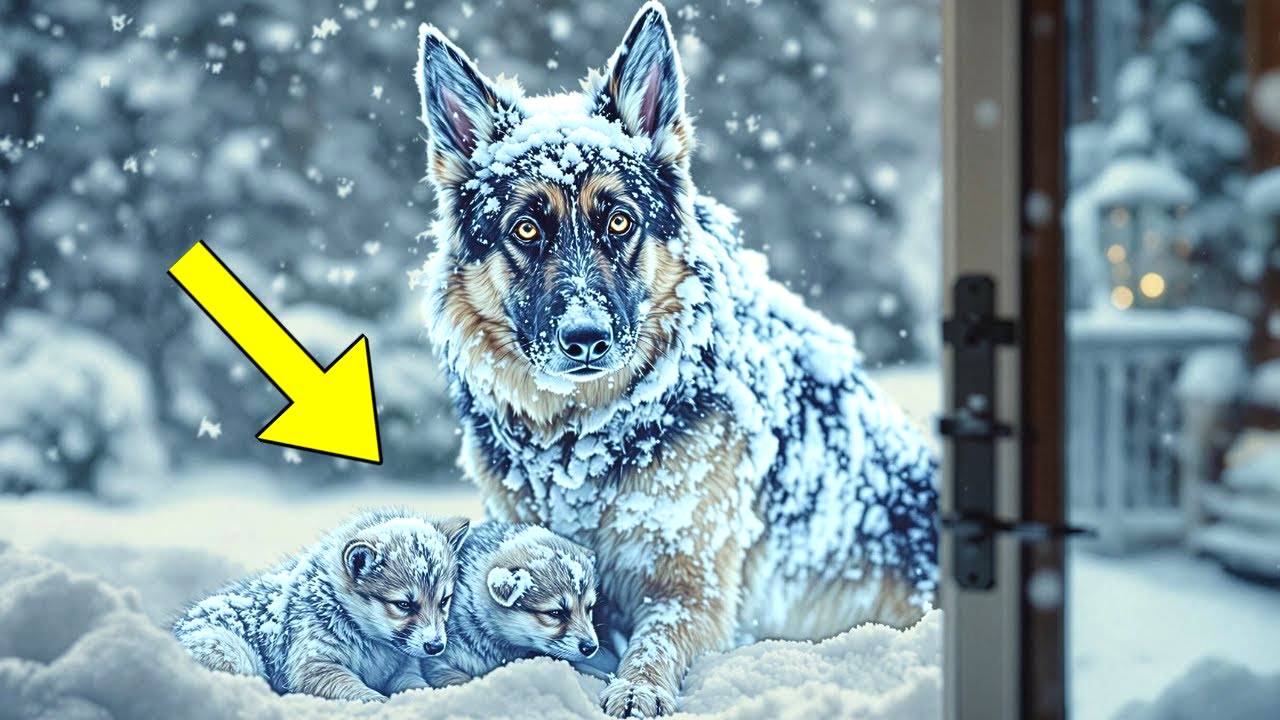 Немецкая овчарка замерзает с двумя щенками. Решение Мужчины открыть дверь повергнет Вас в шок