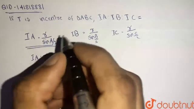 If I is the incentre of a !ABC , then IA:IB:ICis equal to  | 12 | PROPERTIES OF TRIANGLES AND CI...