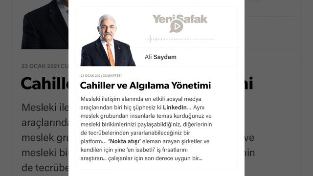 Ali Saydam - Cahiller ve Algılama Yönetimi - 23.01.2021