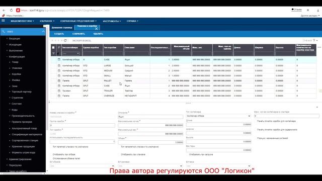 Картонизация (Упаковка в коробки) / Cartonization Infor WMS 11.0.3