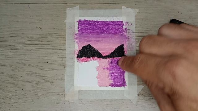 Como pintar uma paisagem linda com giz pastel em tons de rosa #gizpastel #riqstencil