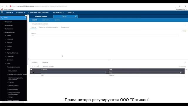 Топология склада. Участок в Инфор WMS 11.0.3 / Warehouse topology  Area in Infor WMS 11.0.3