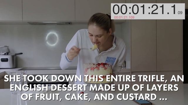 Watch this model devour a giant dessert in under 7 minutes