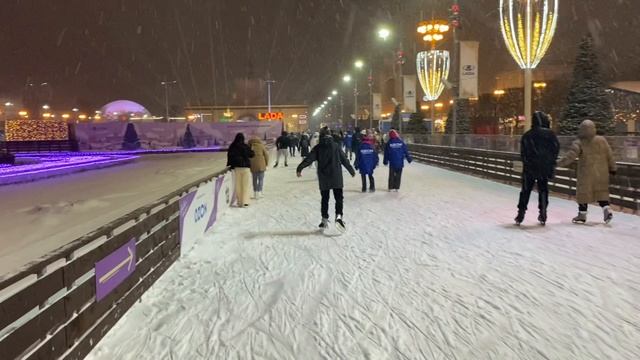 Каток на ВДНХ полный круг в снегопад