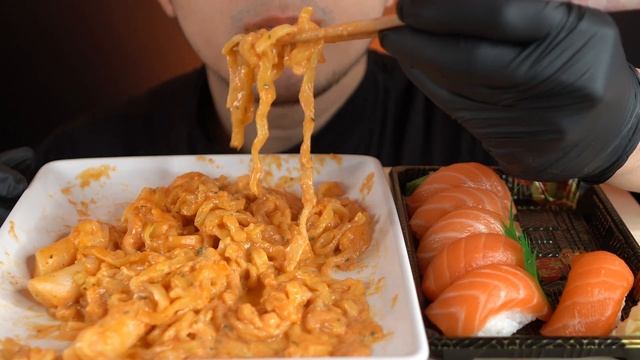 [ASMR MUKBANG ] ROSE BULDAK CARBONARA, Nigiri, Sushi Salmon #asmr #eatingshow #mukbang