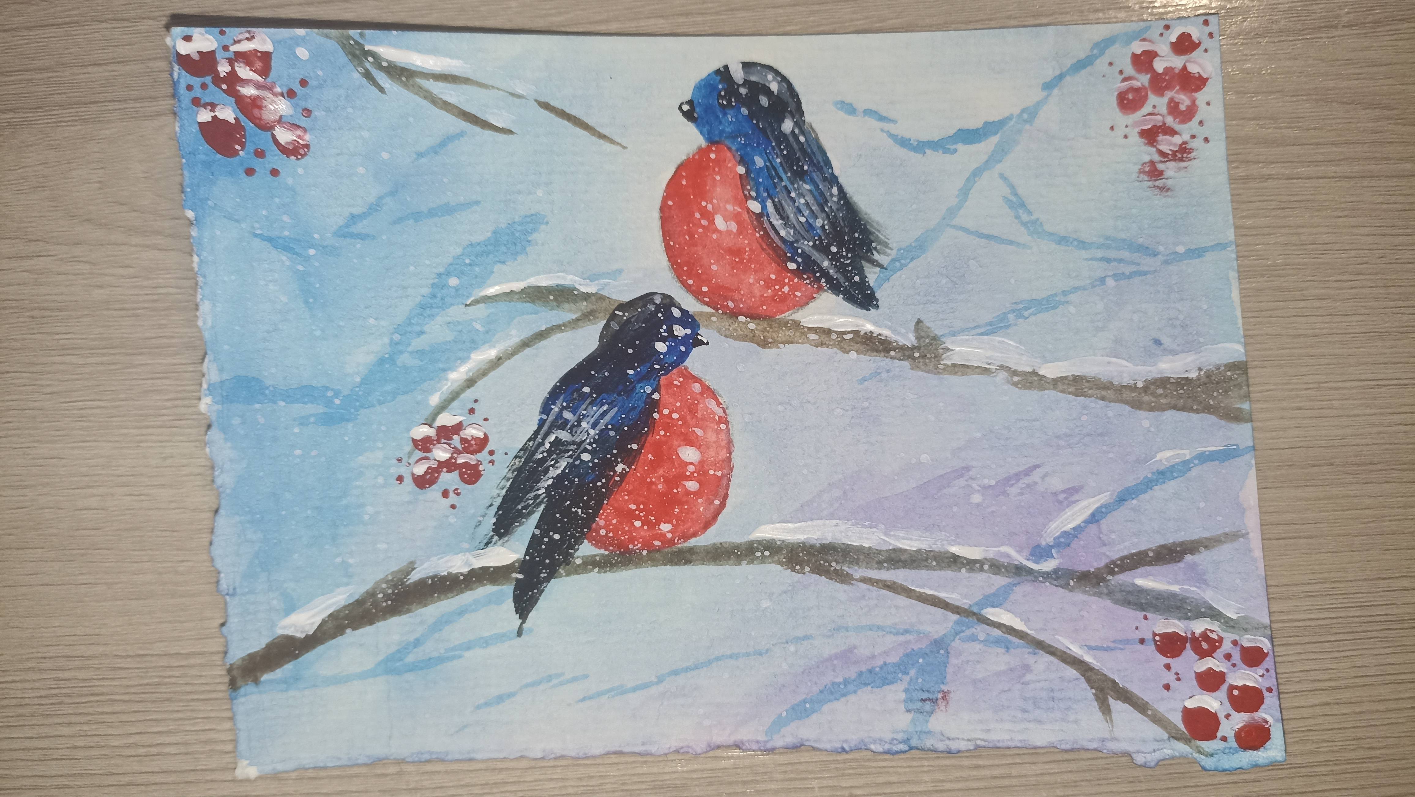 Рисунок акварелью / Толстые снегири