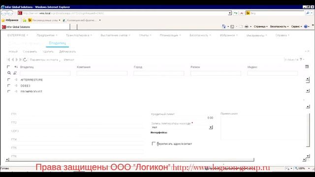 Создание владельца товара в Инфор WMS 10.3.1 /Creating an Item Owner in Infor WMS 10.3.1