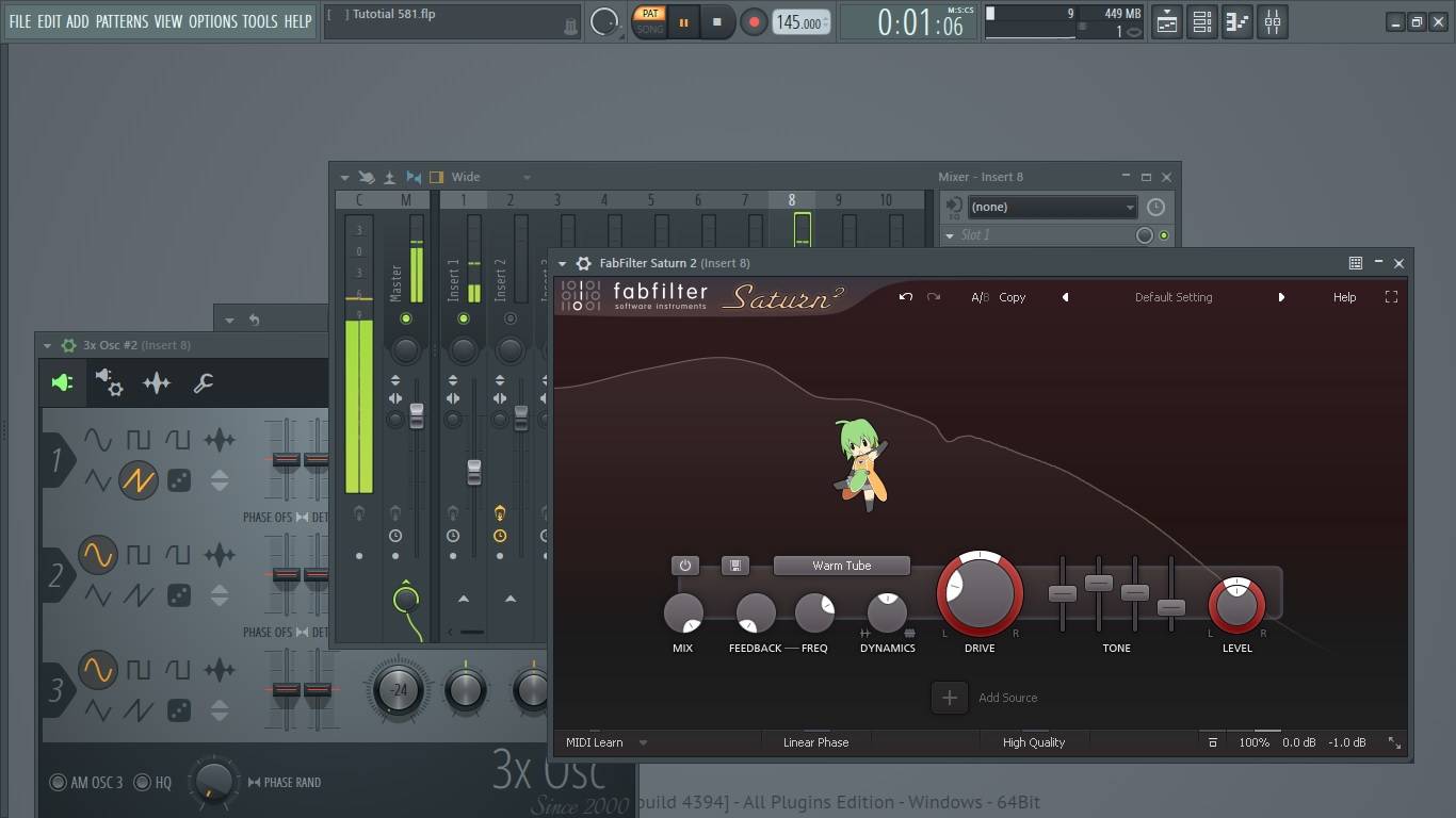 Жиро Bass c FabFilter Saturn 2 в 3x Osc Psy Trance