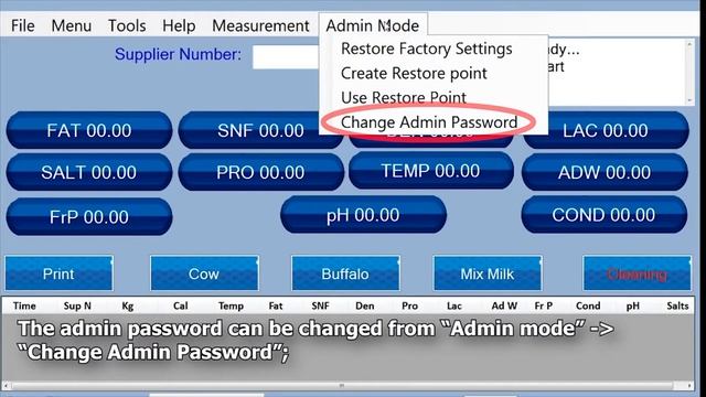 Lactoscan W - password system