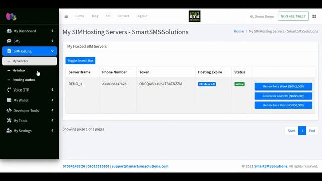 View and renew your SIM Hosting servers